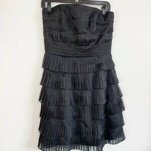 White House Black Market Black Strapless Tiered Pleated Party Dress Sz 6